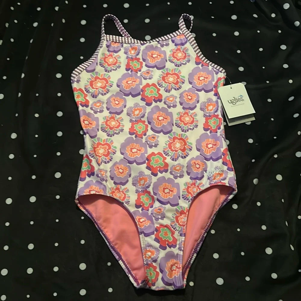Dolfin Uglies Posies Print One-Piece Swimsuit: WHITE/PURPLE:NEW WITH TAGS: SZ 16